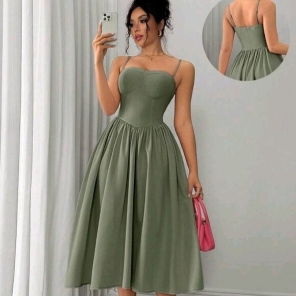 SHEIN Dresses & Skirts - SHEIN Olive Green Midi Dress